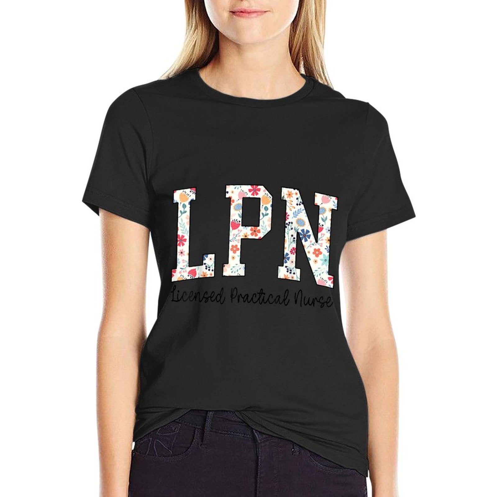 LPN Nurse Licensed Practical Nursing Flower Retro Healthcare  Rolled Sleeves T-Shirt
