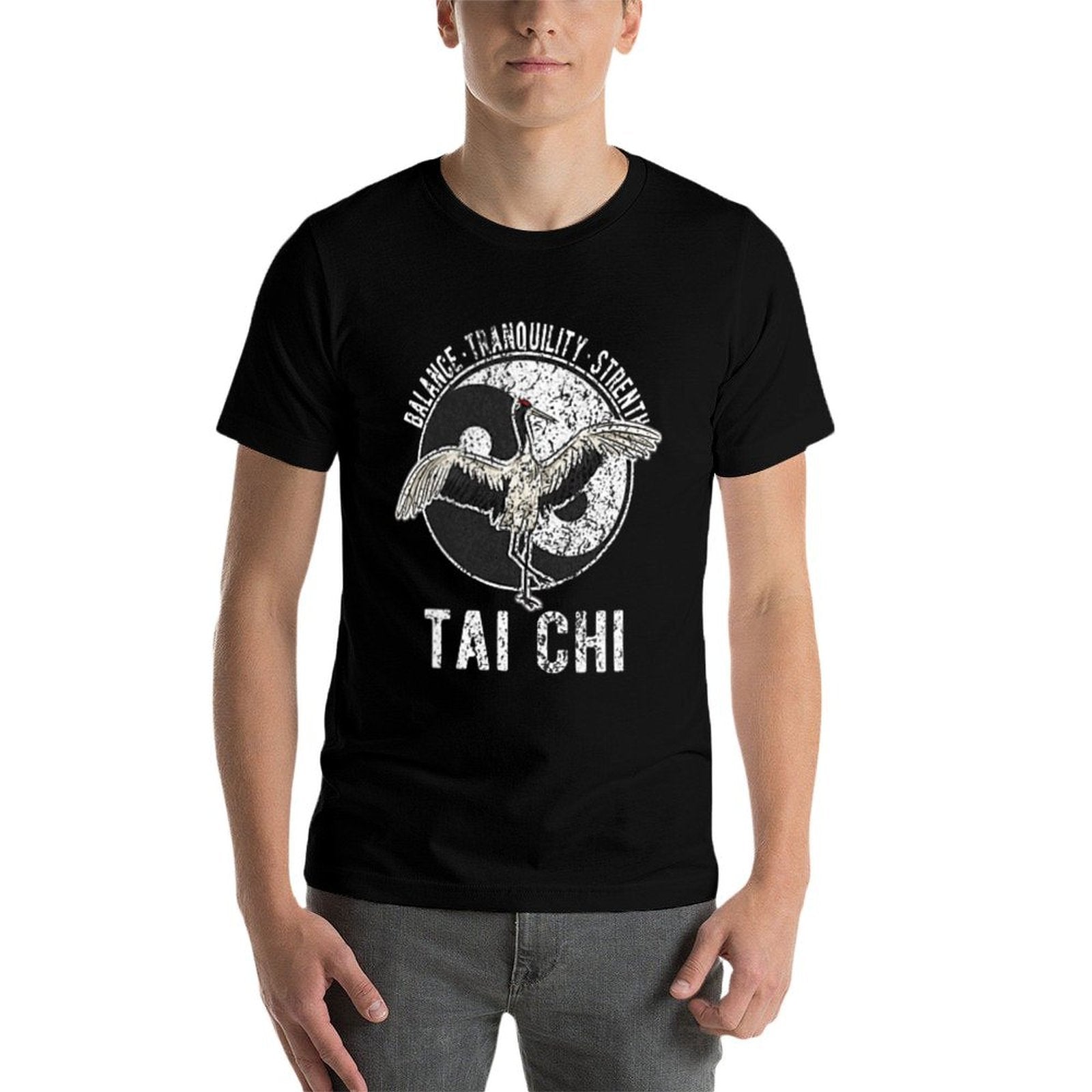 Tai Chi Crane Chinese Martial Arts Yin Yang Retro Vintage  Heathered Texture T-Shirt