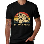 Vintage Pitbull Mom  Happy Smiling Pitbull Mom on Sunset  Rolled Sleeves T-Shirt