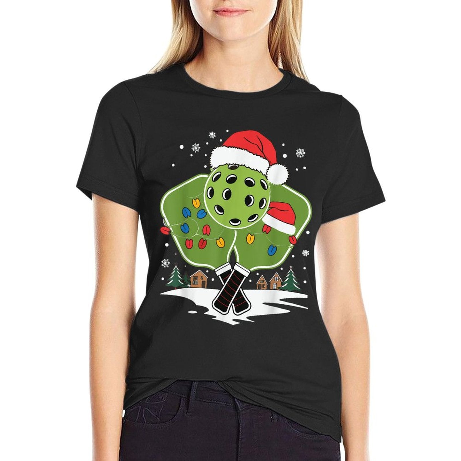 Pickleball Christmas  Oversized Silhouette T-Shirt