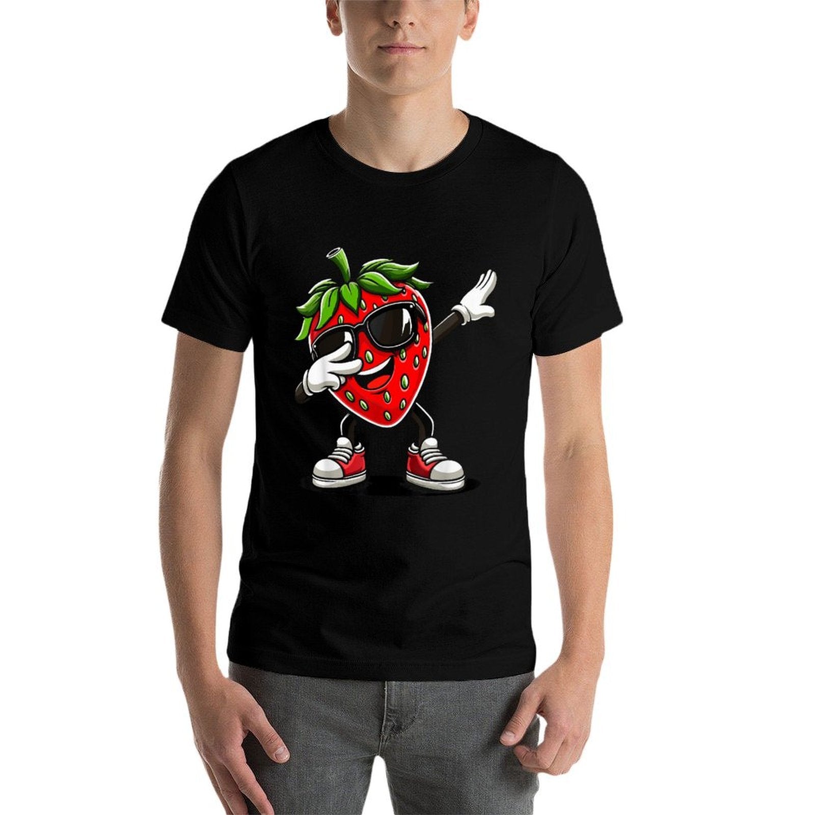 Funny Dabbing Strawberry Summer Fruit Lover  Summer-ready Fabric T-Shirt
