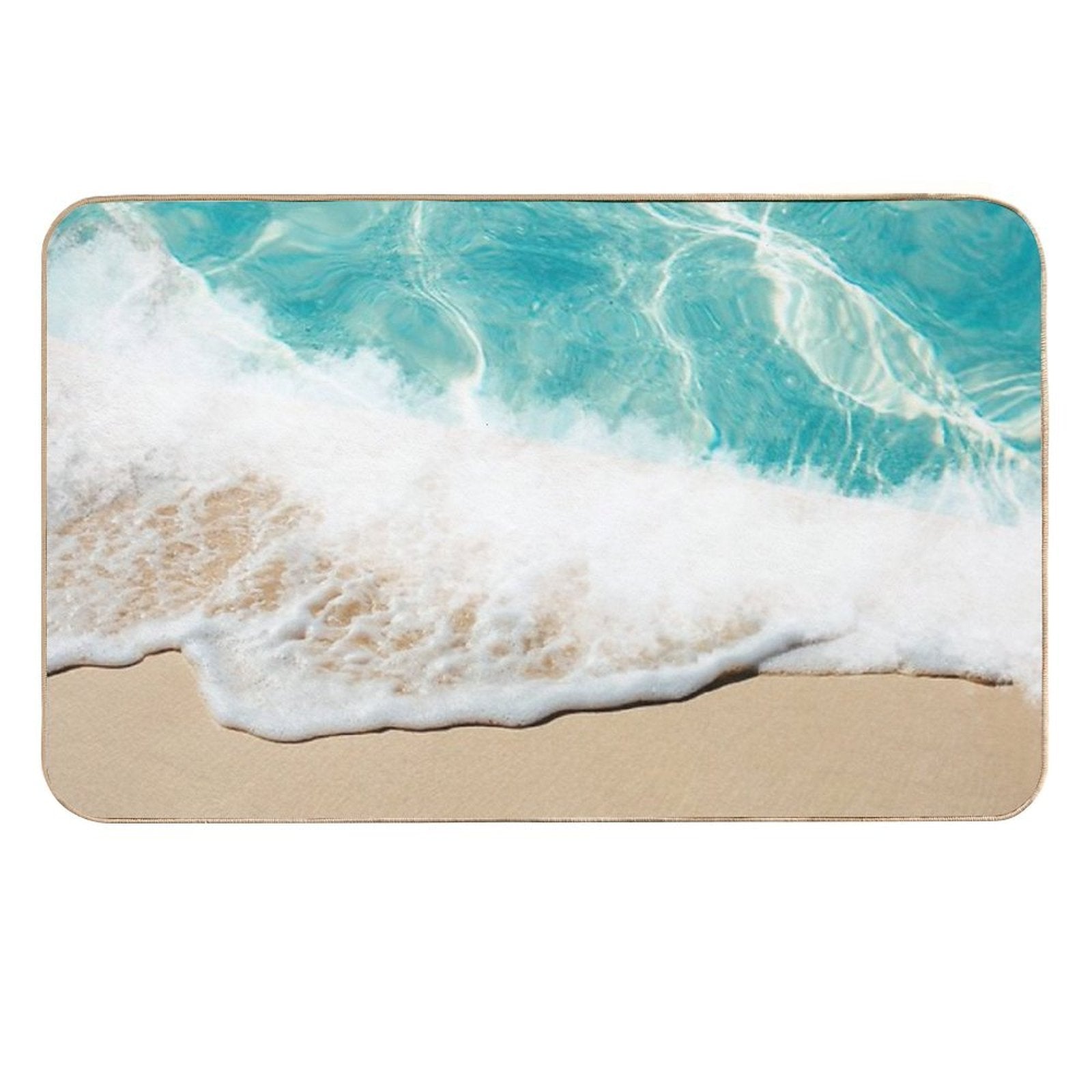 Turquoise Blue Beach Sand And Waves Design  Anti-Trip Bath Mat