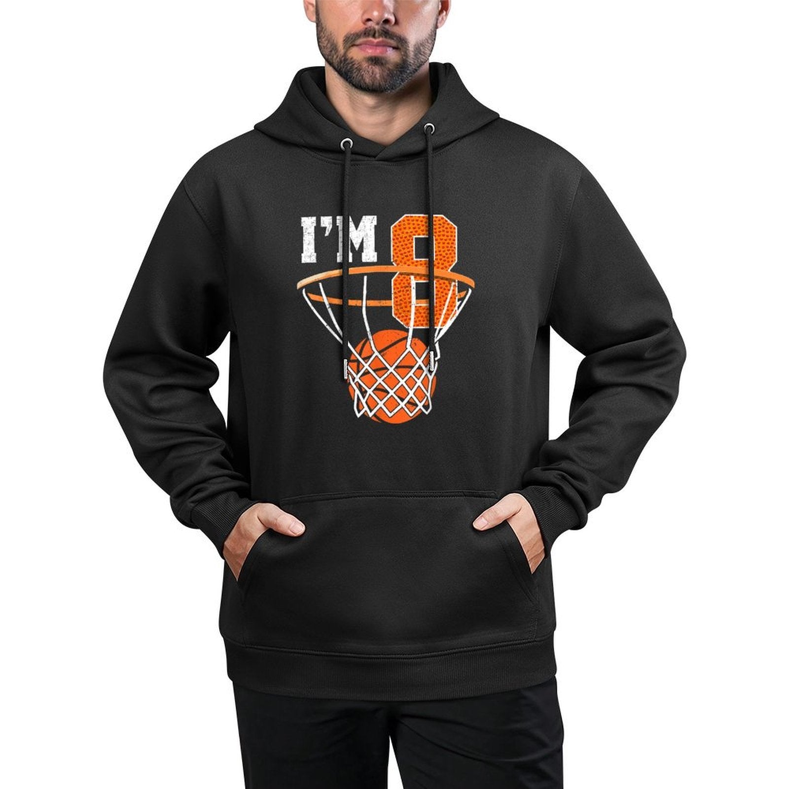 8th Birthdays For Boys Basketball Eight Year Old Machine Washable Hoodie