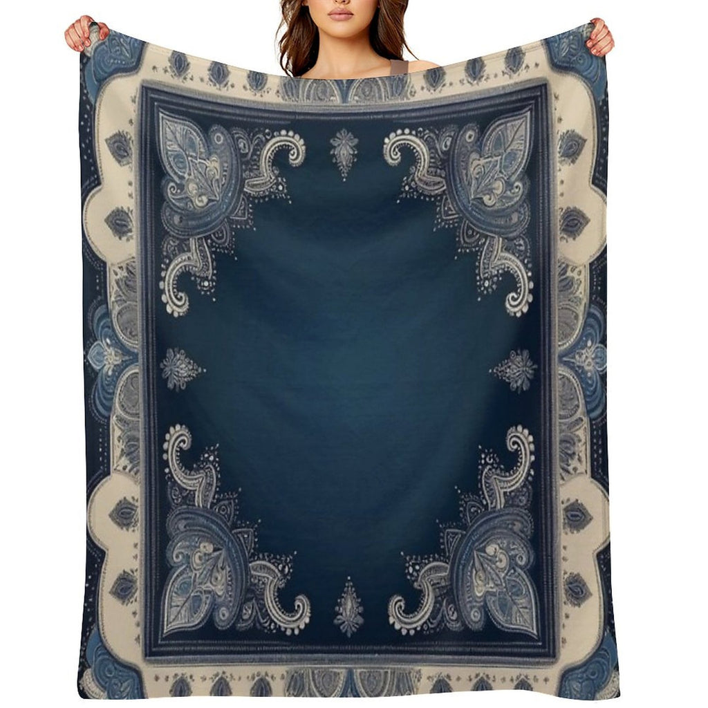 RogerPattern - Tranquil Blue Harmony A Bandana-Inspired Print Plush Throw Blanket