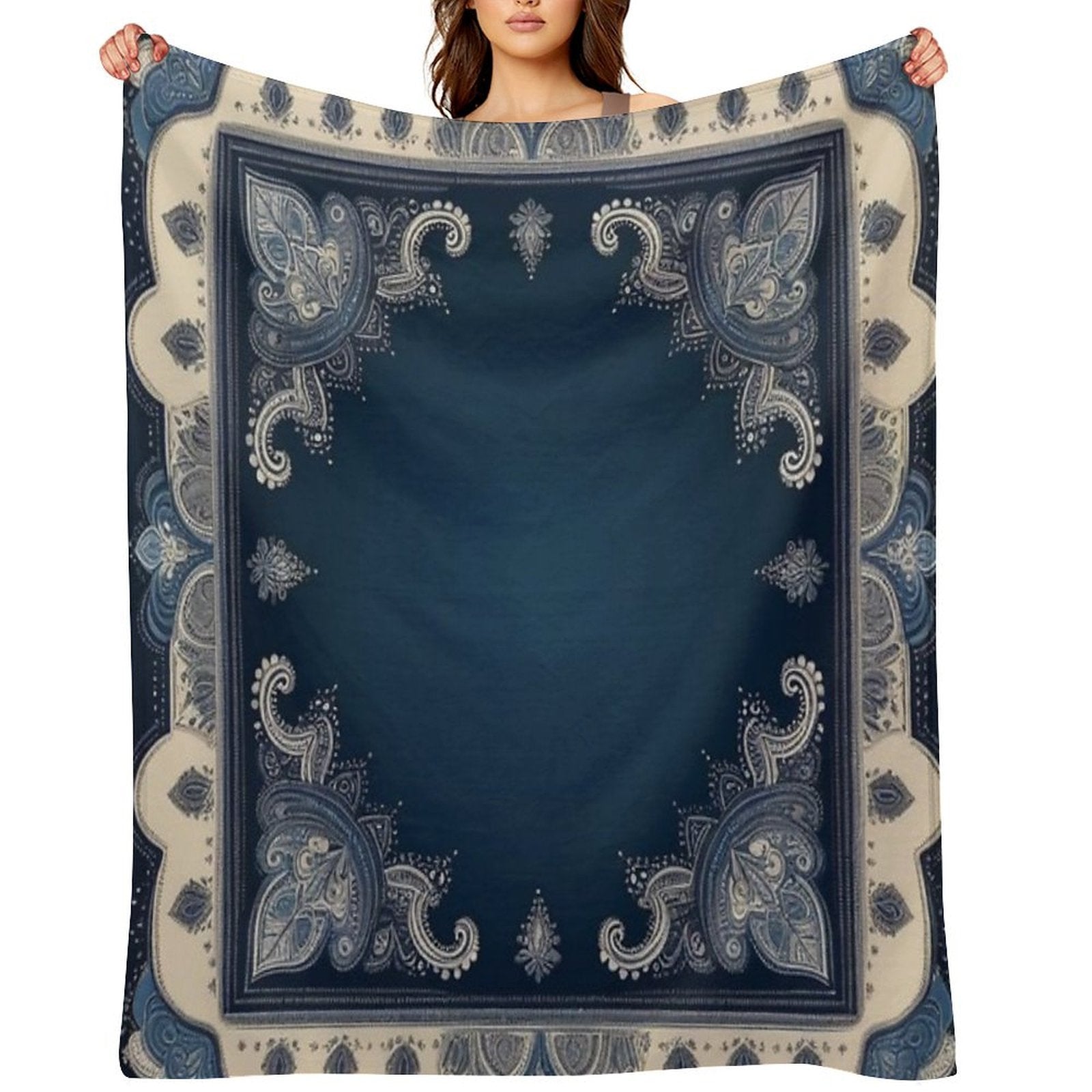 RogerPattern - Tranquil Blue Harmony A Bandana-Inspired Print Plush Throw Blanket