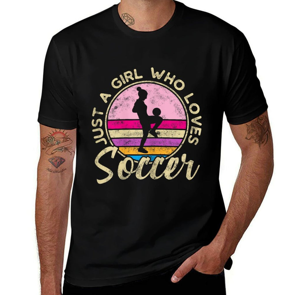 Just A Girl Who Loves Soccer Women Retro Vintage Soccer  Graphic-printed T-Shirt