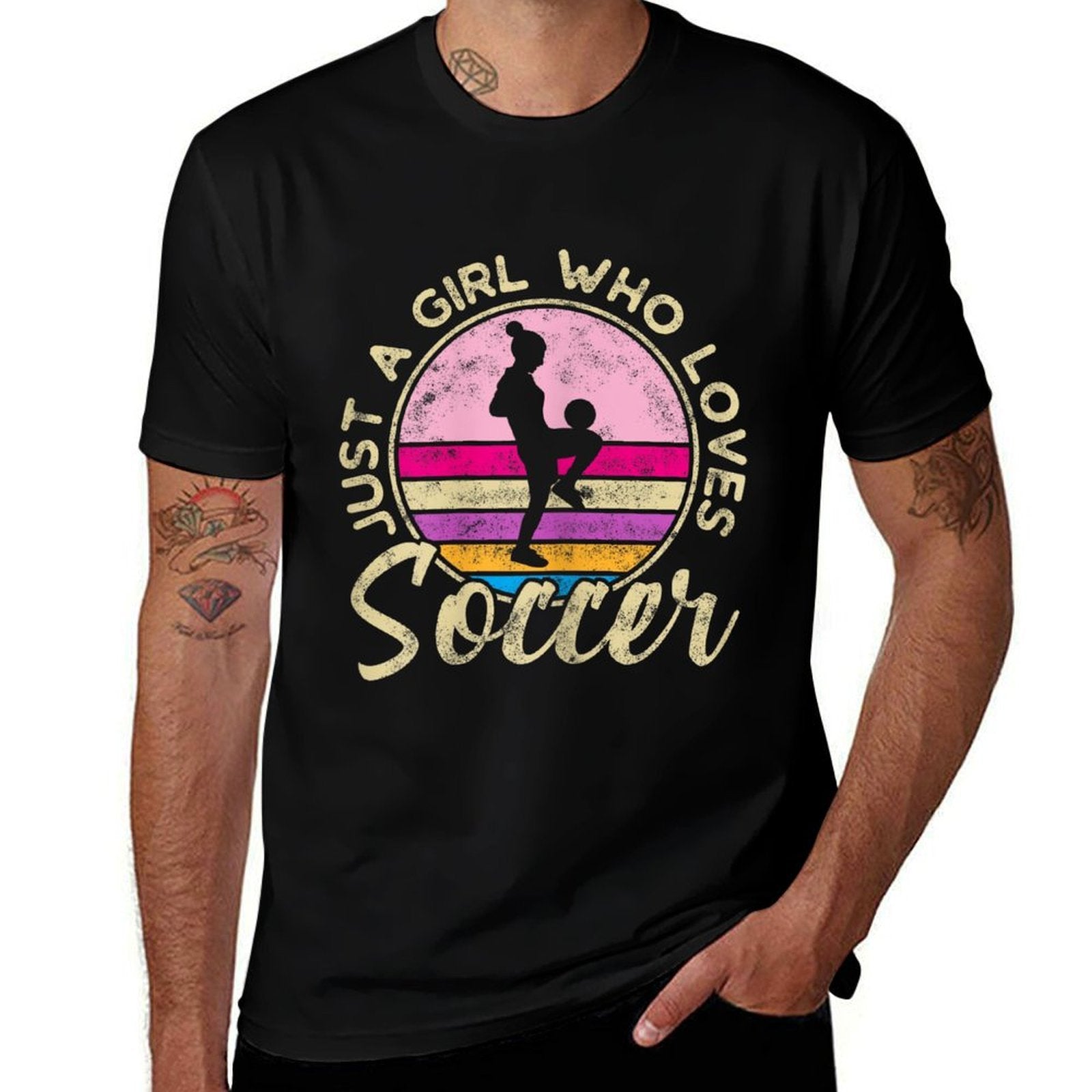 Just A Girl Who Loves Soccer Women Retro Vintage Soccer  Graphic-printed T-Shirt