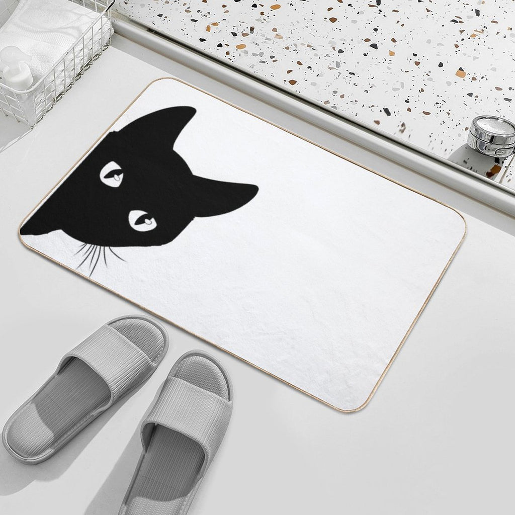 Black Cat Peeking Around The Corner Silhouette  Long-Lasting Bath Mat