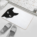 Black Cat Peeking Around The Corner Silhouette  Long-Lasting Bath Mat