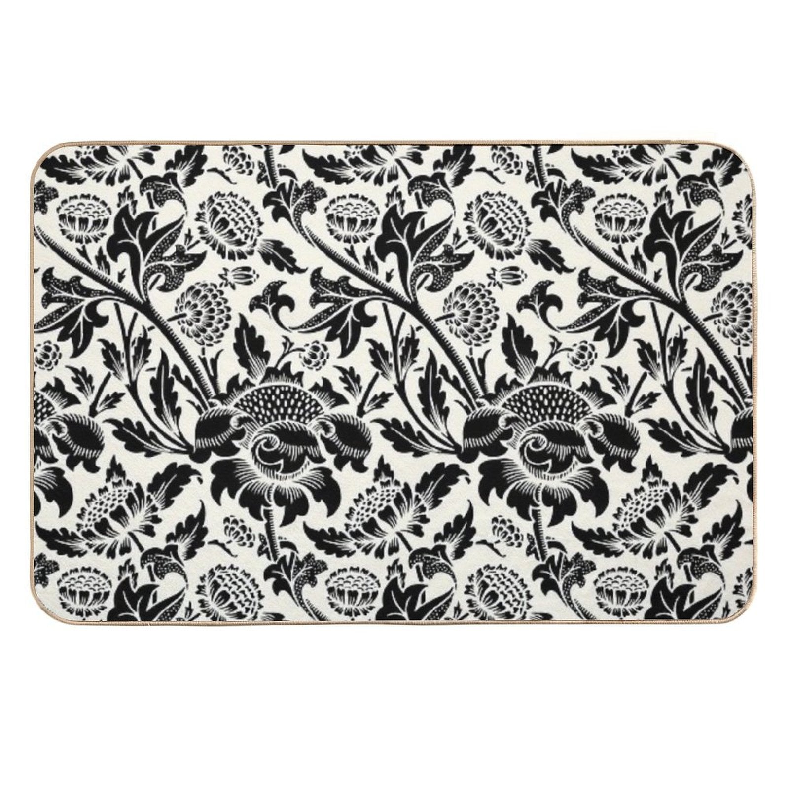 Vintage Flower Ornament Botanical, Black And Cream Durable Bath Mat