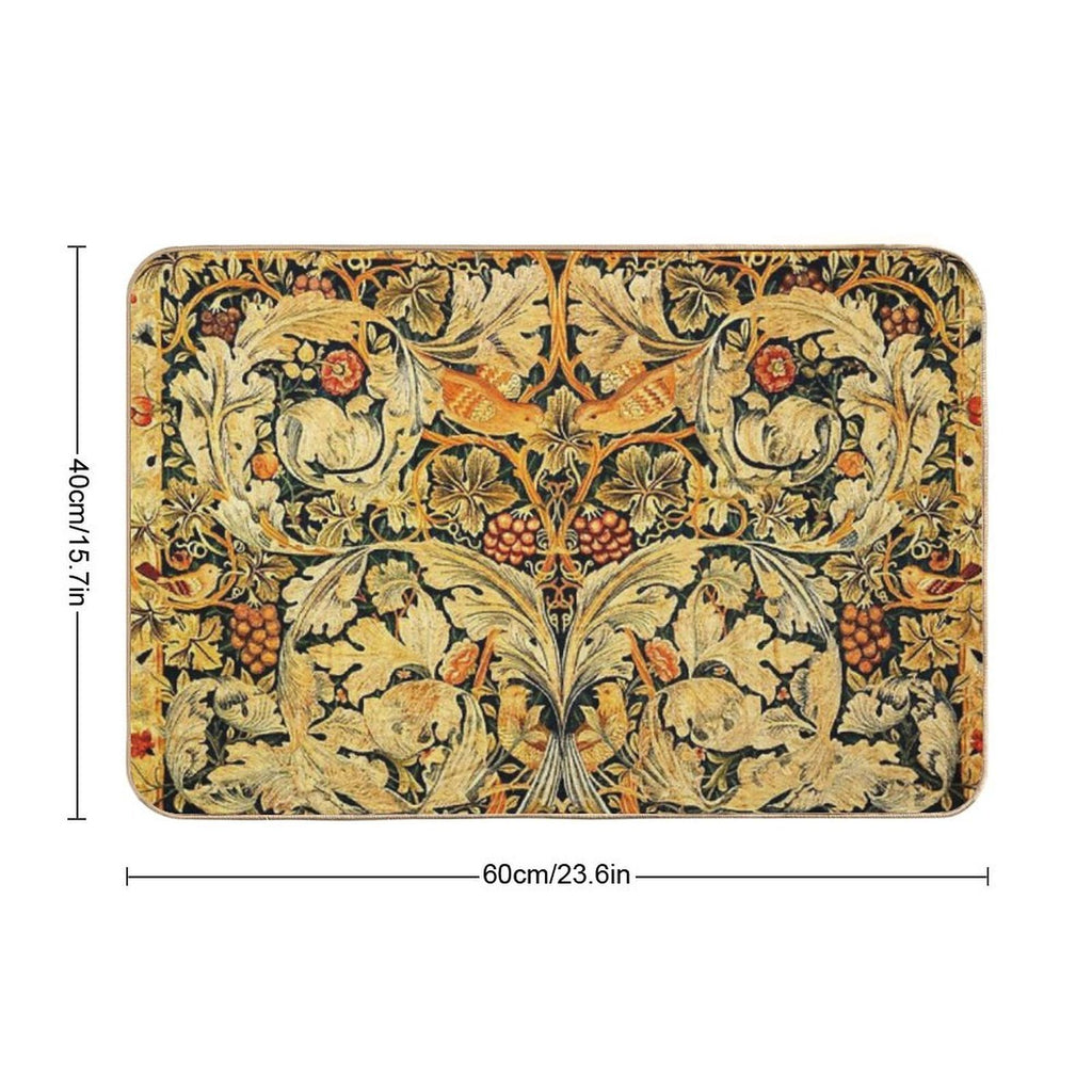 BIRDS ON ACANTHUS LEAVES ,ROSES ,VINE AND GRAPES IN ORANGE YELLOW, Art Nouveau Floral  Odorless Bath Mat