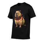 Capybara Christmas Lights  Rolled Sleeves T-Shirt