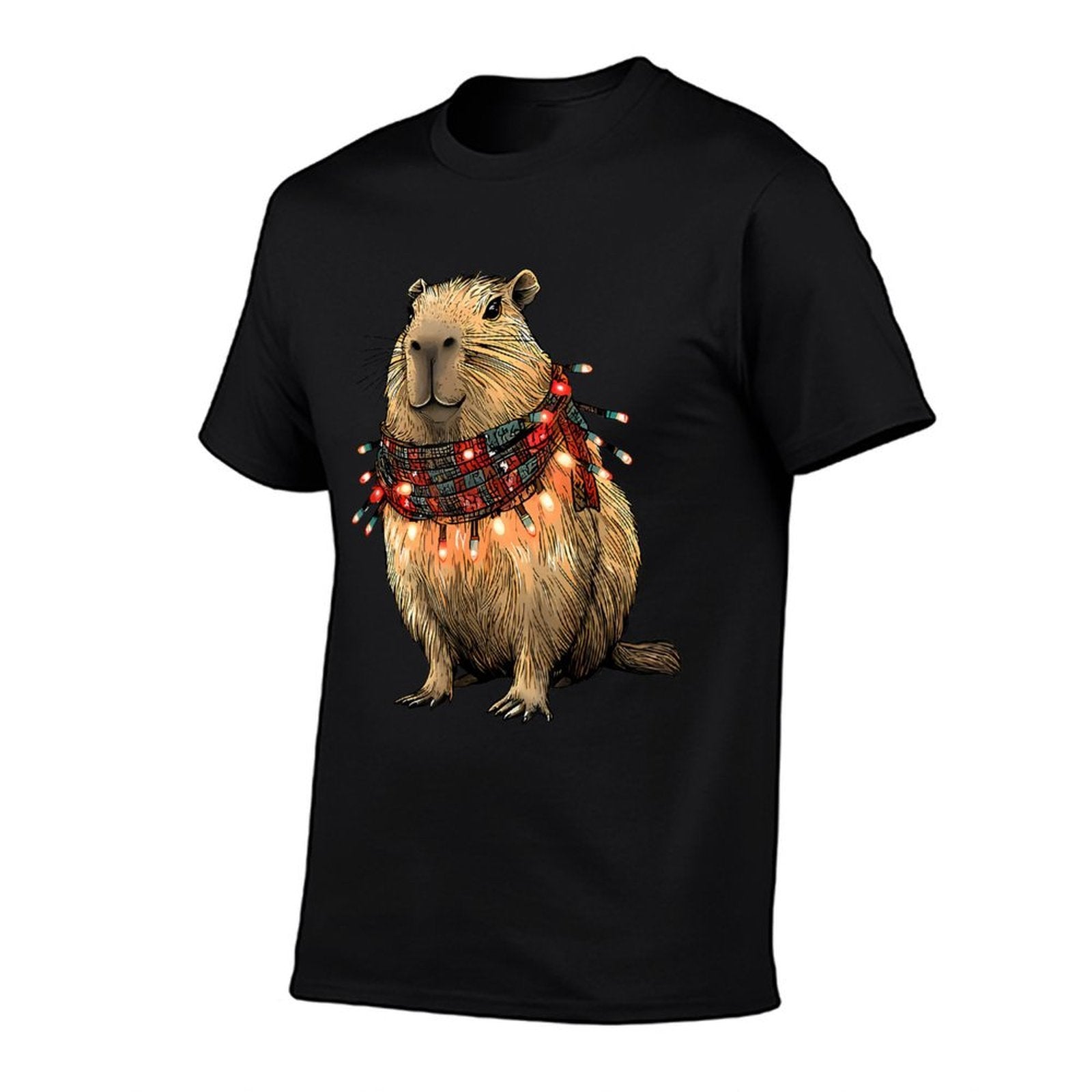Capybara Christmas Lights  Rolled Sleeves T-Shirt