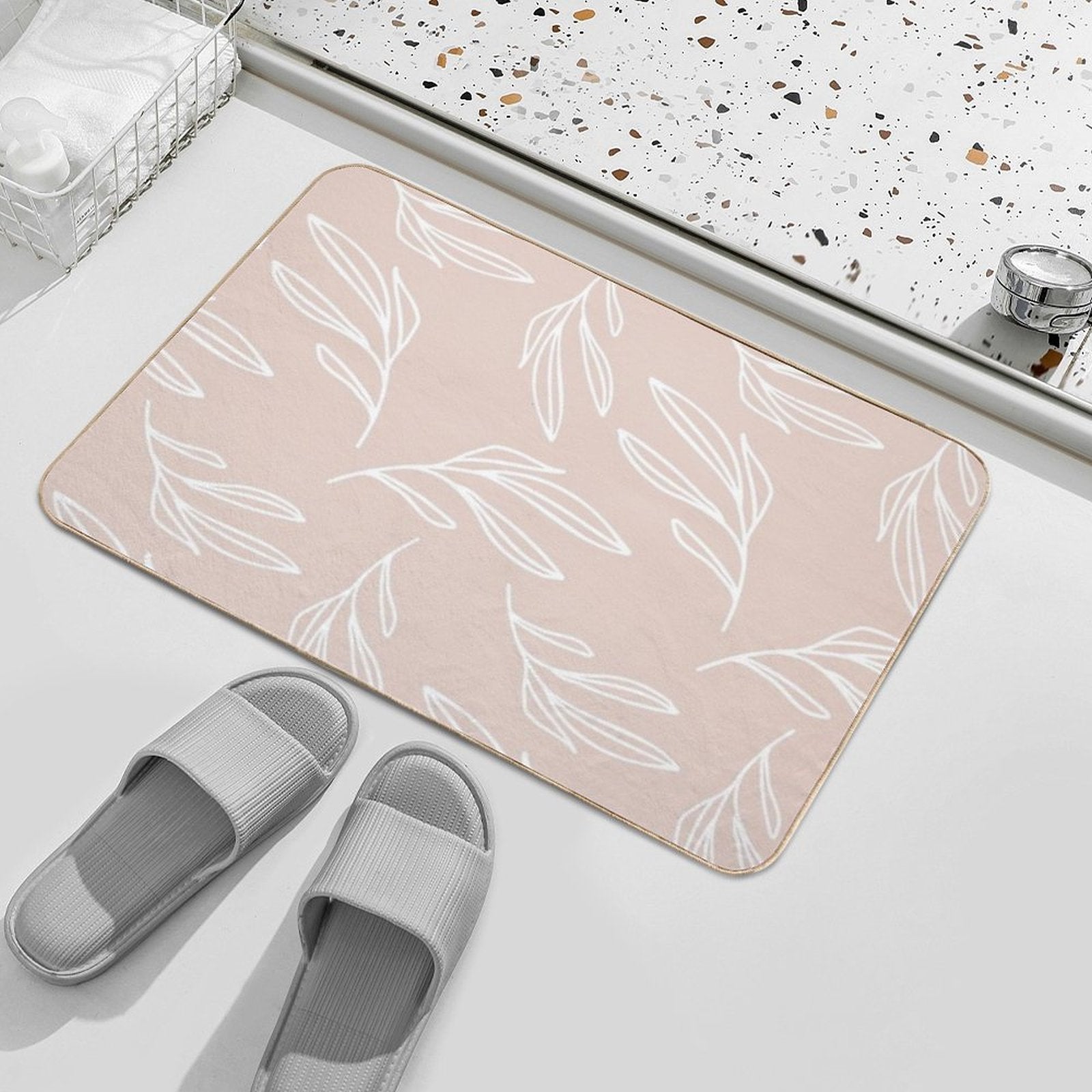 Pattern Design With Leaf Brach Drawing  Slip-Resistant Bath Mat