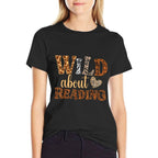 Wild About Reading Books - Bookworm Library Day Teacher  Ribbed Collar T-Shirt