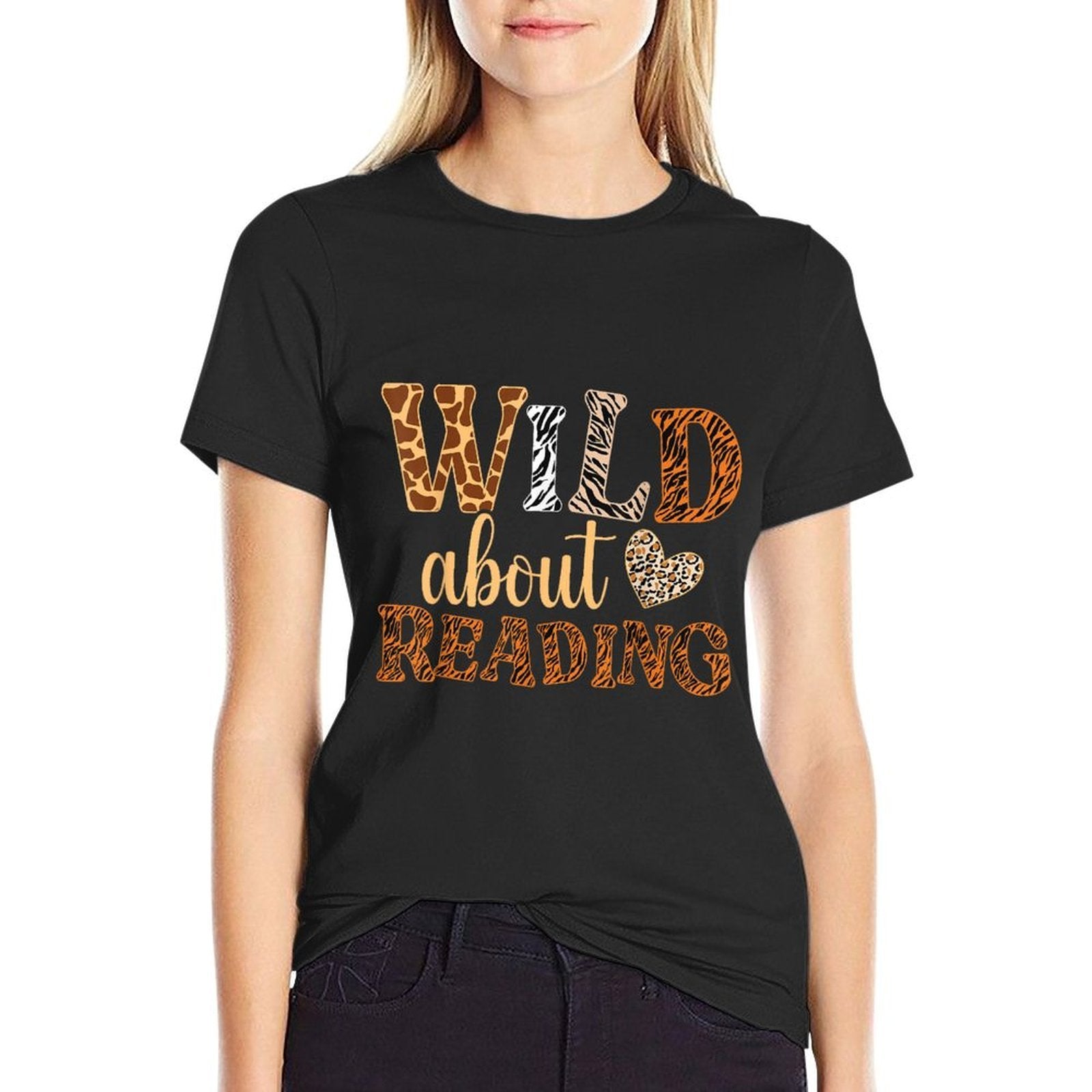 Wild About Reading Books - Bookworm Library Day Teacher  Ribbed Collar T-Shirt
