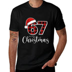 67 Meme Merry Christmas 67 Buffalo Plaid Xmas Retro Vintage  Rolled Sleeves T-Shirt