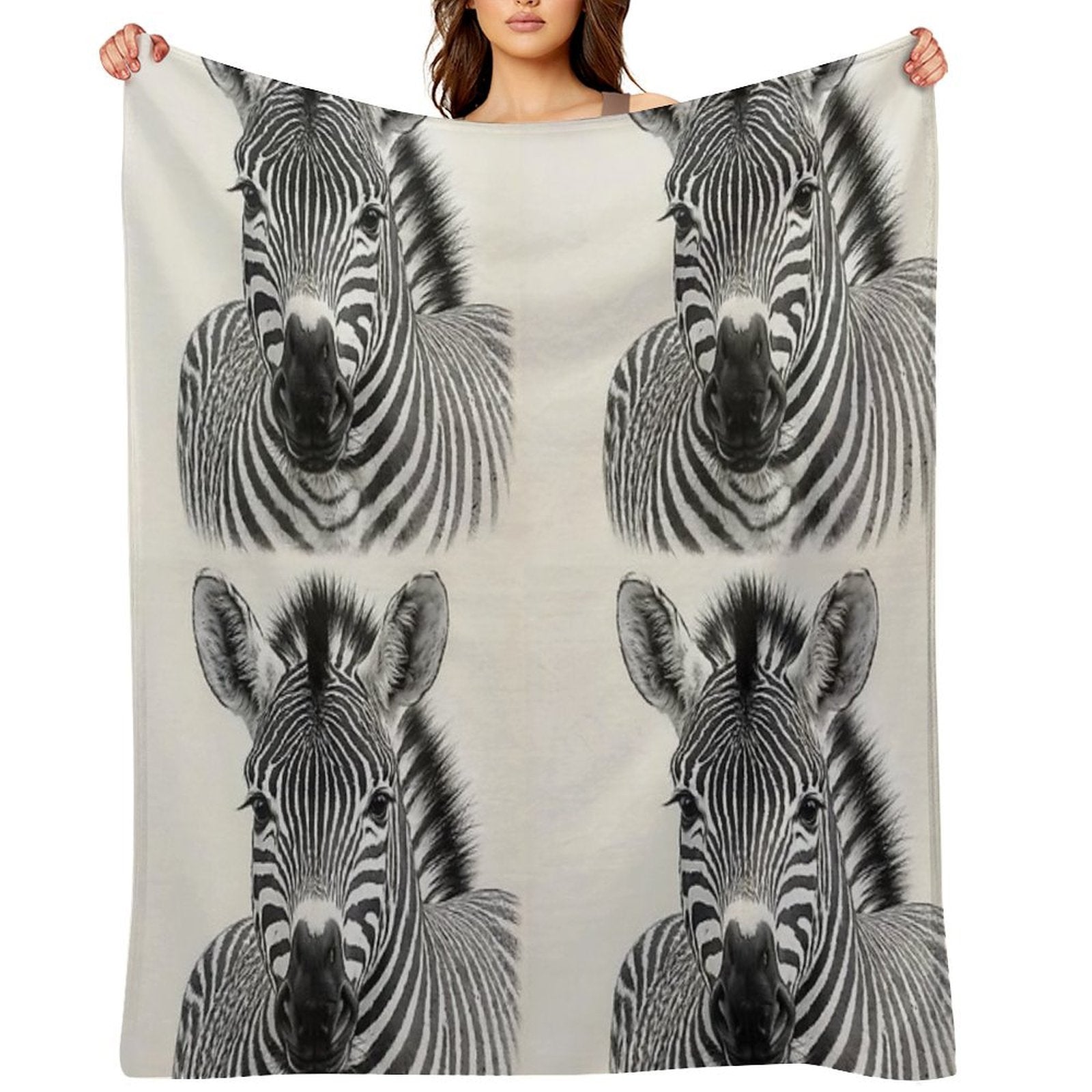 Realistic Black And White Zebra Portrait All-season Throw Blanket