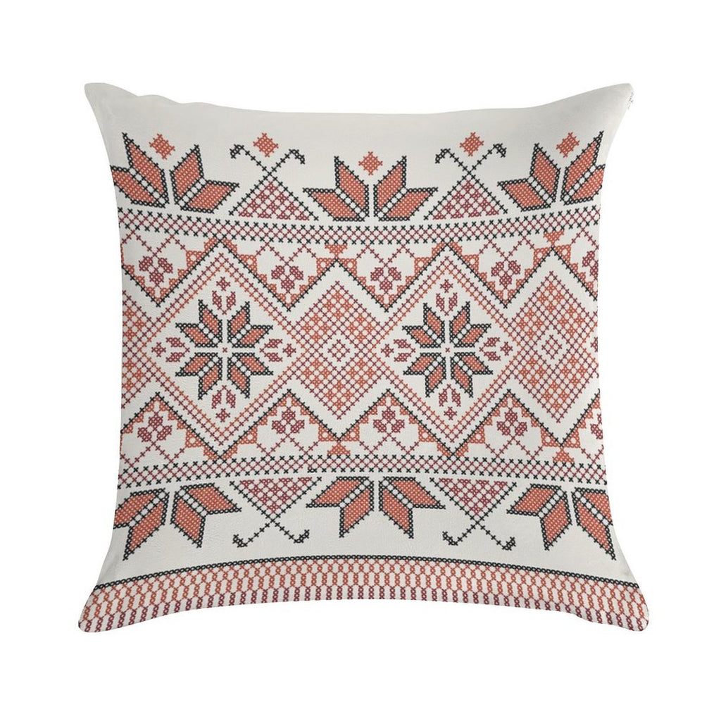 Palestinian Jordanian Tatreez Cross Stitch Realistic Traditional Embroidery Pattern Design #4 Soft Decorative Cover Throw Pillow