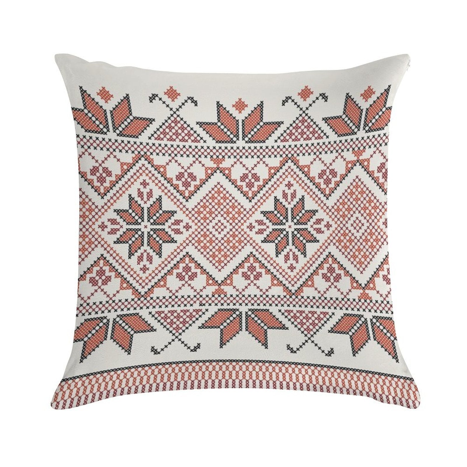 Palestinian Jordanian Tatreez Cross Stitch Realistic Traditional Embroidery Pattern Design #4 Soft Decorative Cover Throw Pillow