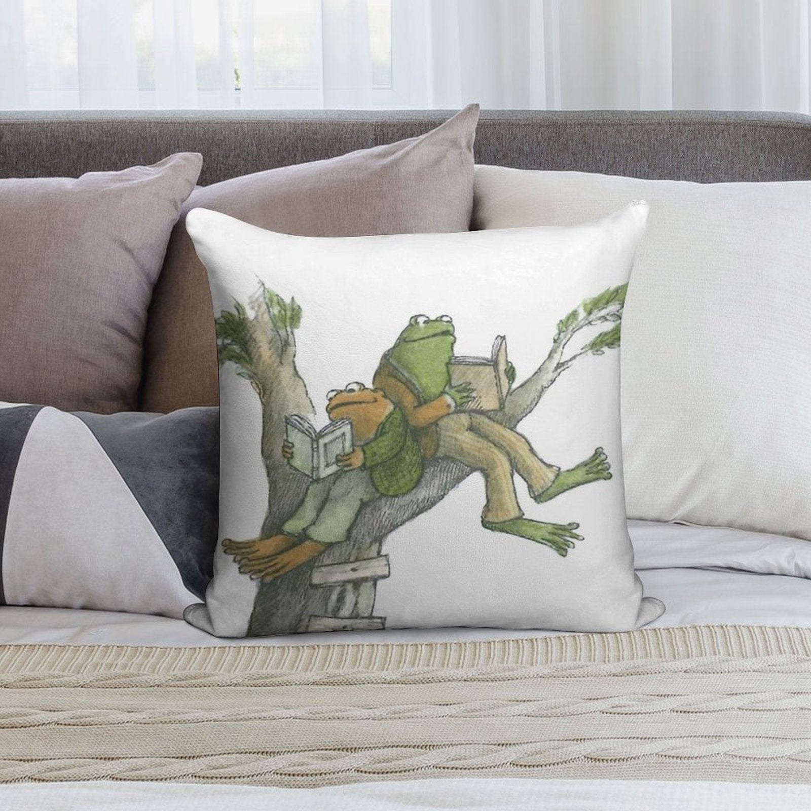Frog And Toad Reading in Tree Soft Home Decor Throw Pillow