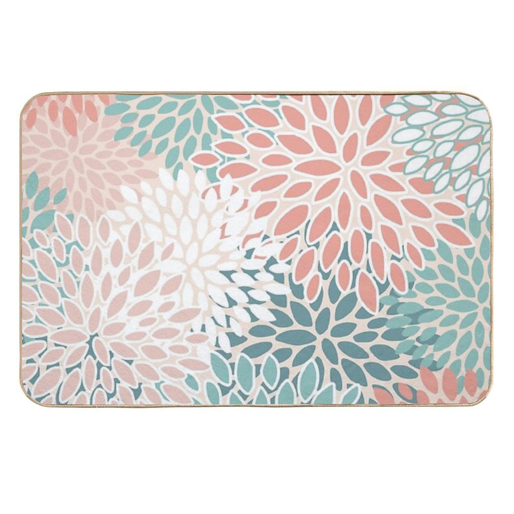 Flower Pattern, Teal, Blush,Coral, Peach  Easy Maintenance Bath Mat