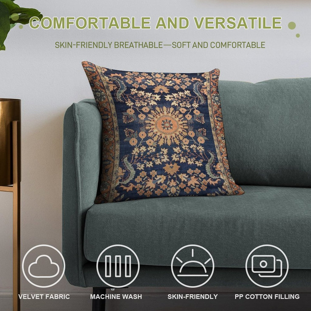 Sarouk Persian Floral Rug Print Soft Hidden Zipper Throw Pillow