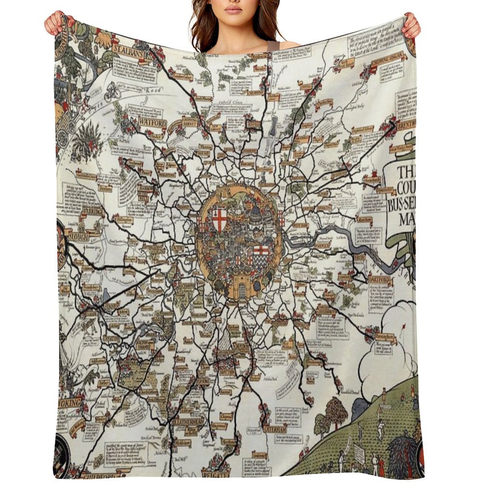 1928 Vintage London Bus-Services Map Lightweight Throw Blanket