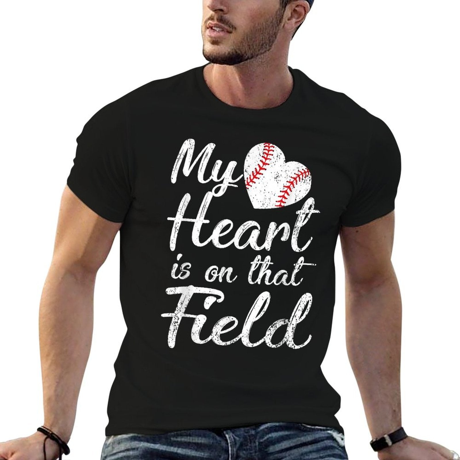 My Heart Is on That Field Baseball Softball Mom Gifts  Summer-ready Fabric T-Shirt
