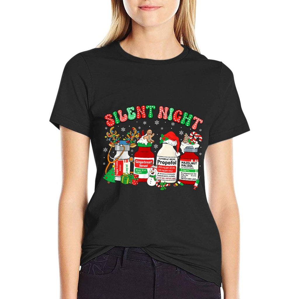 Retro Propofol Silent Night ER ED RN ICU Nurses Christmas  Trendy Pattern T-Shirt