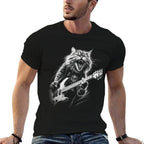 Rock Cat Playing Guitar Mens Woman Funny Guitar Cat  Slim-fit Cut T-Shirt