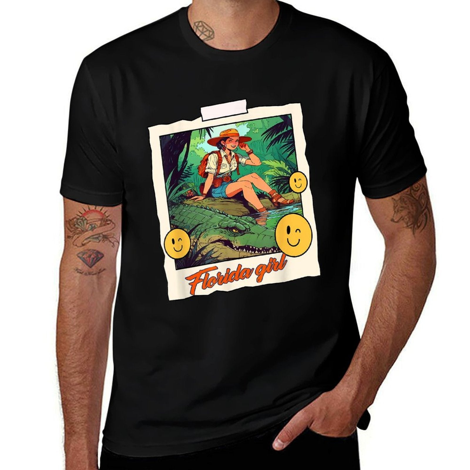 Girl Riding Alligator  Weird Funny Florida Crocodile Meme  Moisture-wicking T-Shirt