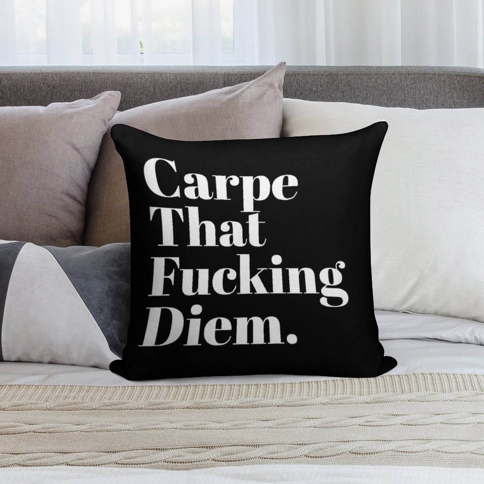 Carpe That Fucking Diem (Black) Soft Easy Maintenance Throw Pillow