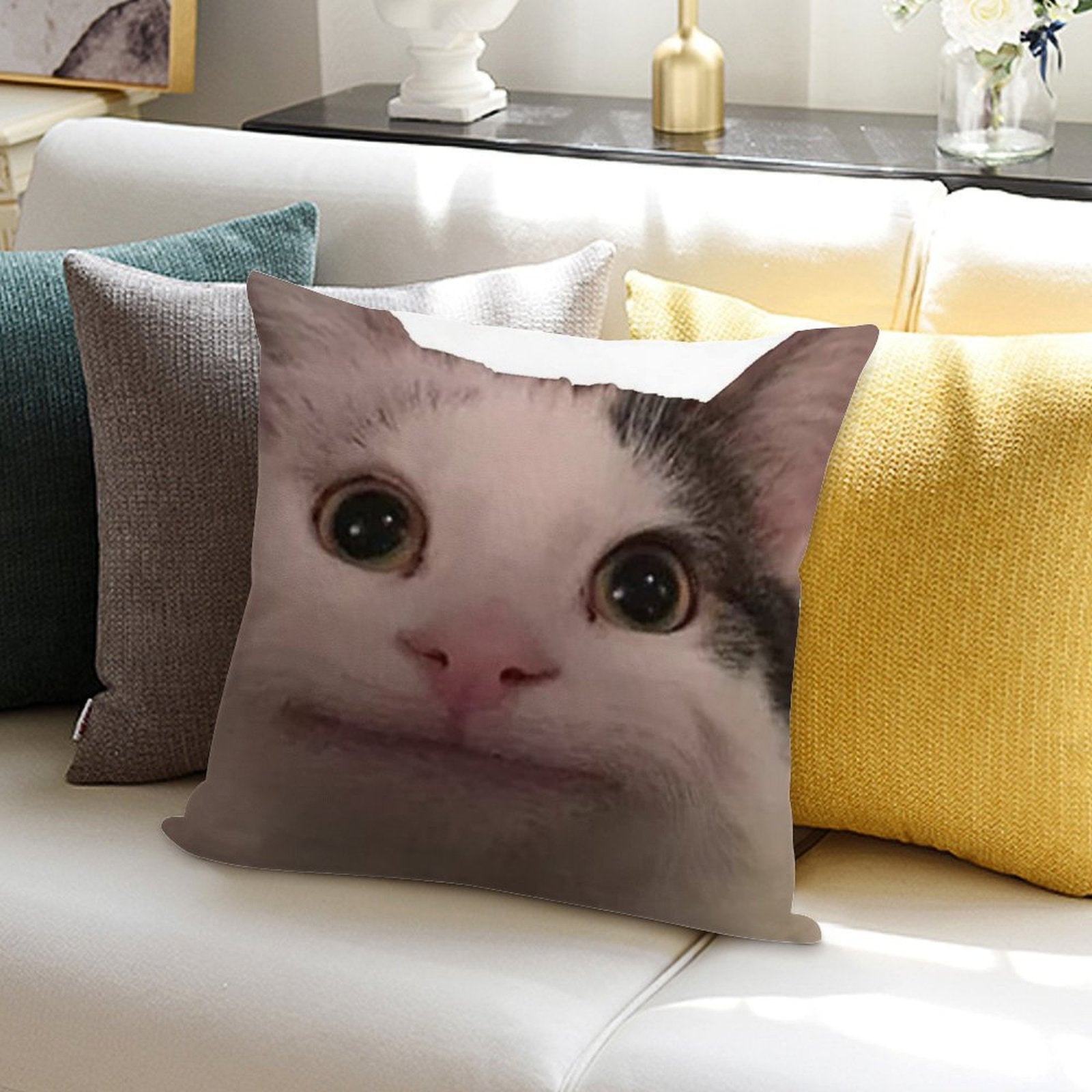 Polite Cat Meme, Funny Cat Meme Soft Warmth Comfort Throw Pillow