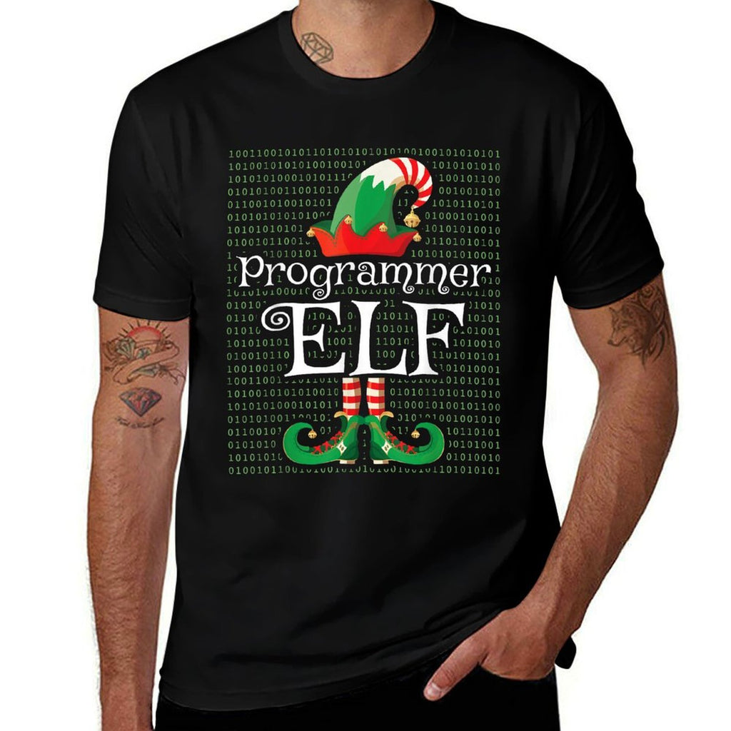 Programmer Elf Funny Costume Matching Elf Christmas  Ribbed Collar T-Shirt
