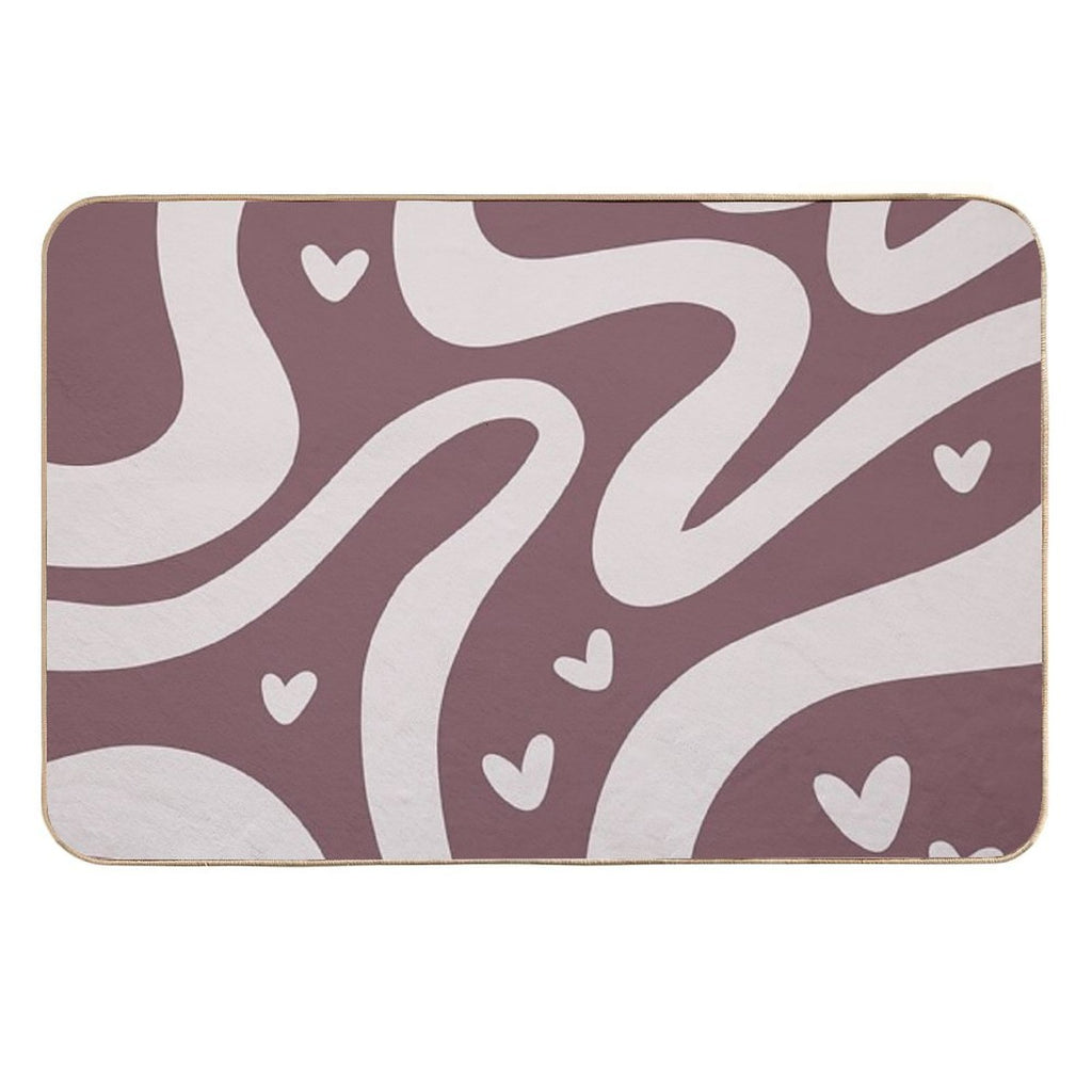 Retro Liquid Swirl & Hearts Abstract Pattern Mulberry Durable Bath Mat