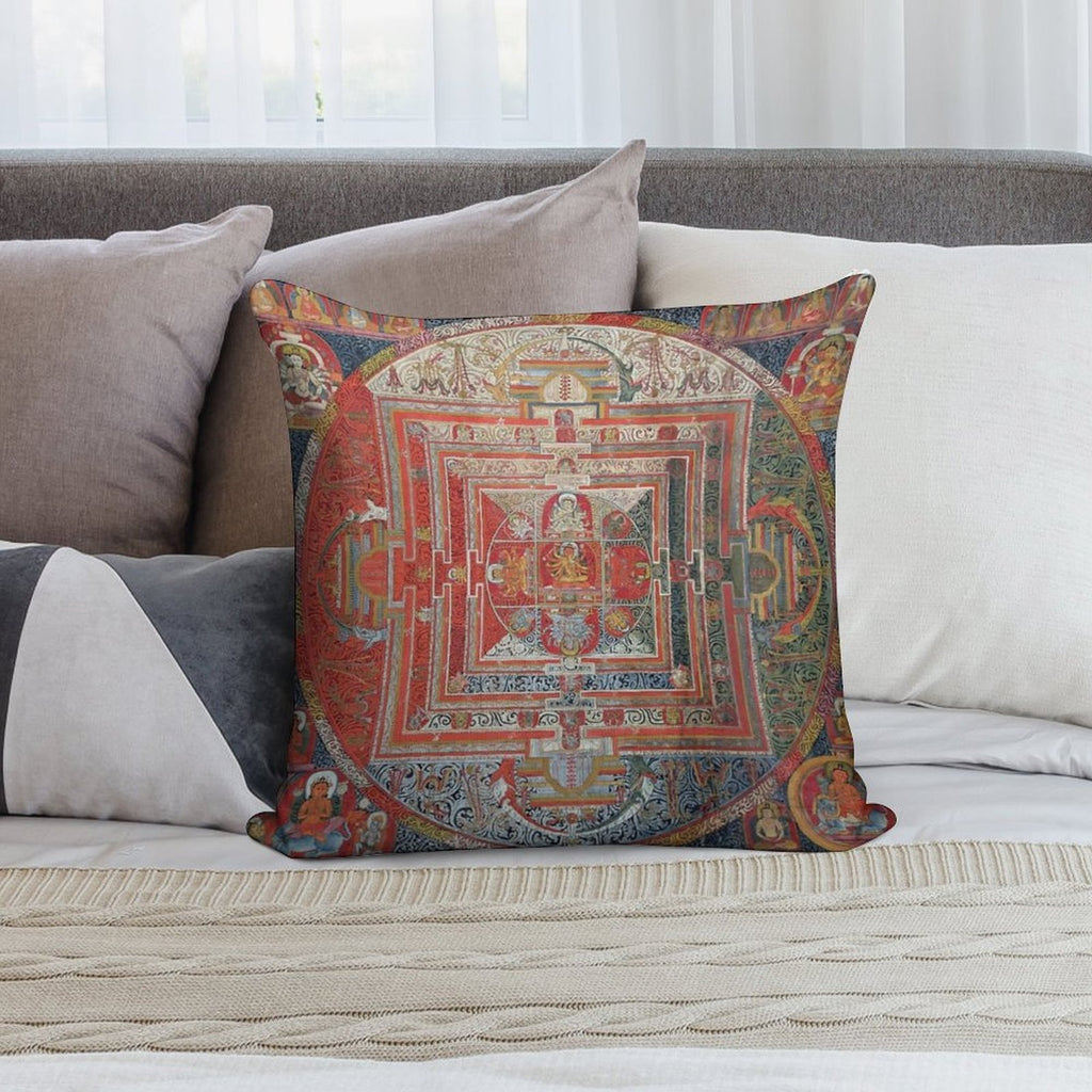 Manjushri Tibetan Buddhist Deity Mandala Thangka Reproduction Soft Skin-Friendly Throw Pillow