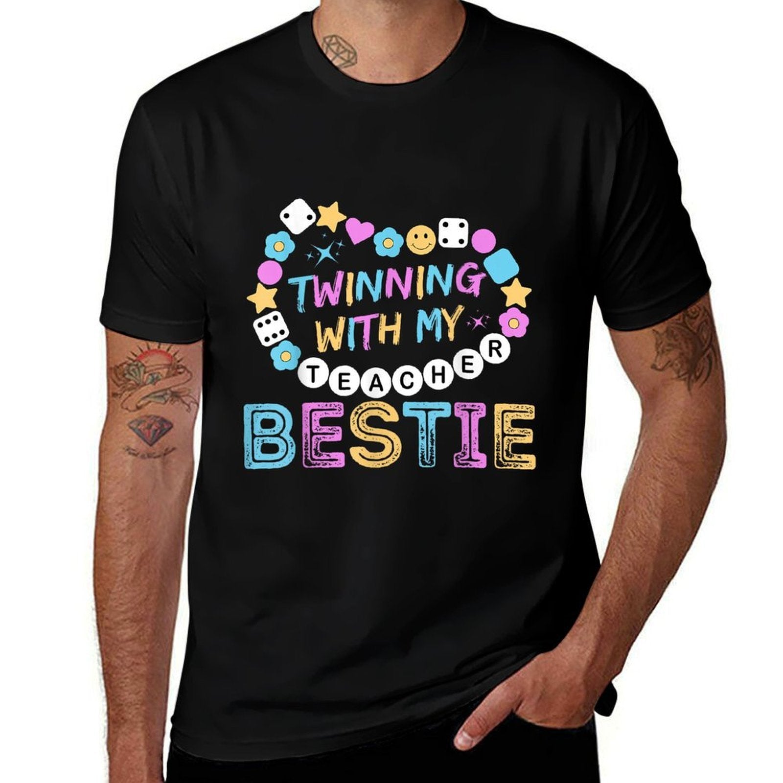 Twin Day Friends Teacher Twinning With My Bestie Matching  High-quality Stitching T-Shirt
