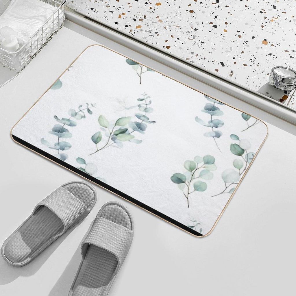 Floral Trailing Eucalyptus in Soft Greens Plants Leaves  Eco-Friendly Bath Mat
