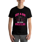 Just A Girl Who Loves Wrestling, Girls  Kids, Wrestler Girl  Ribbed Collar T-Shirt