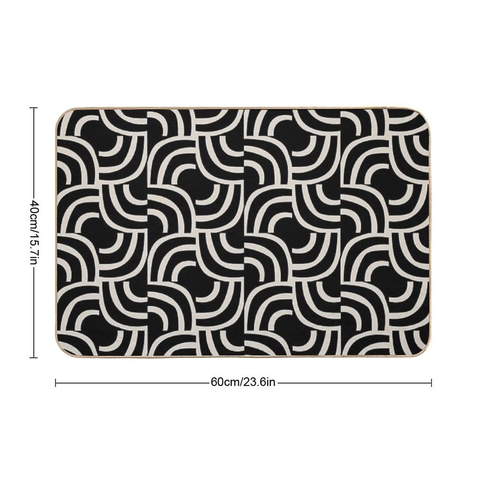 Modernist Abstract Arc Pattern 622 Black And Linen White  Odorless Bath Mat