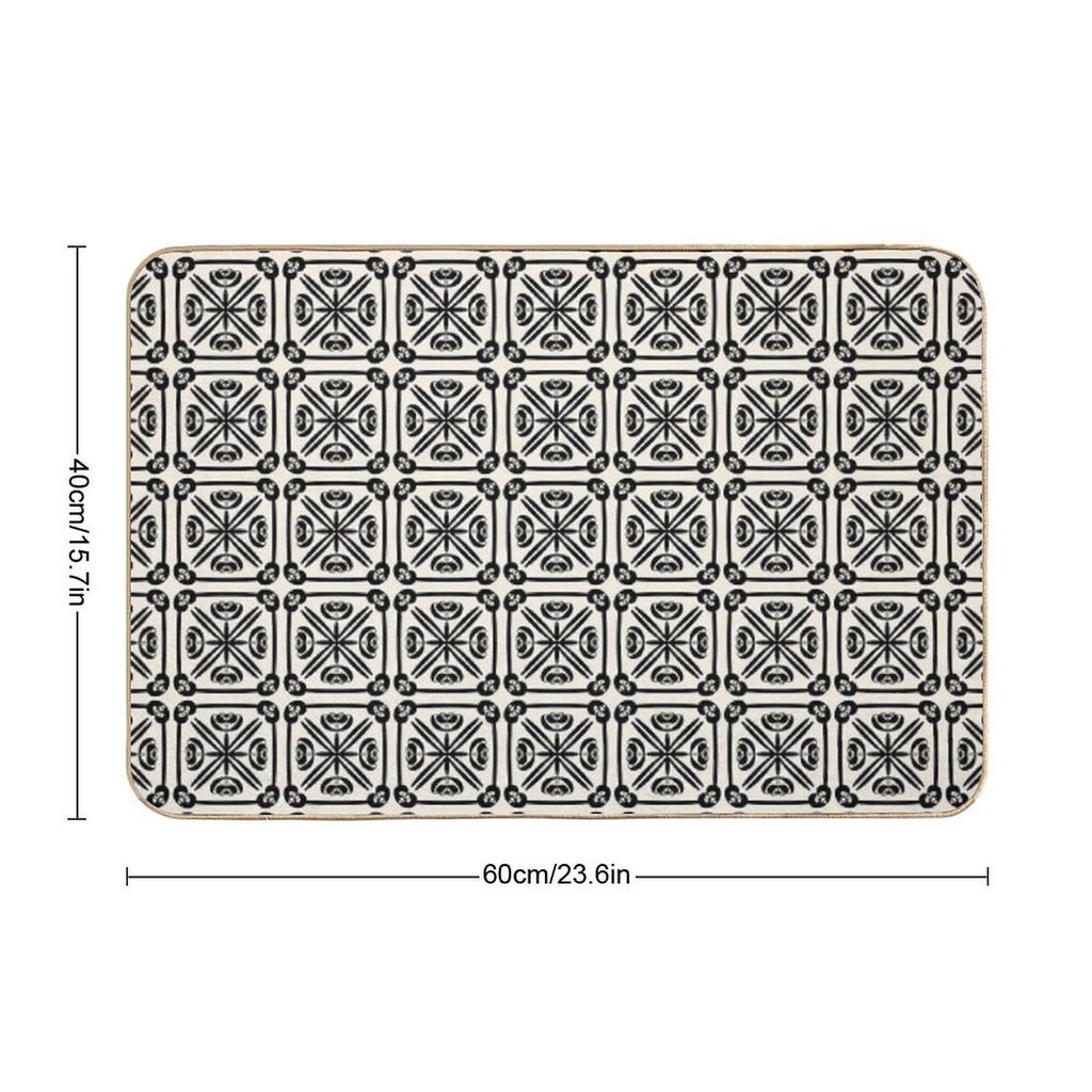 Nouveau Spanish Tile Pattern in Black And Almond Cream  Non-Slip Bath Mat