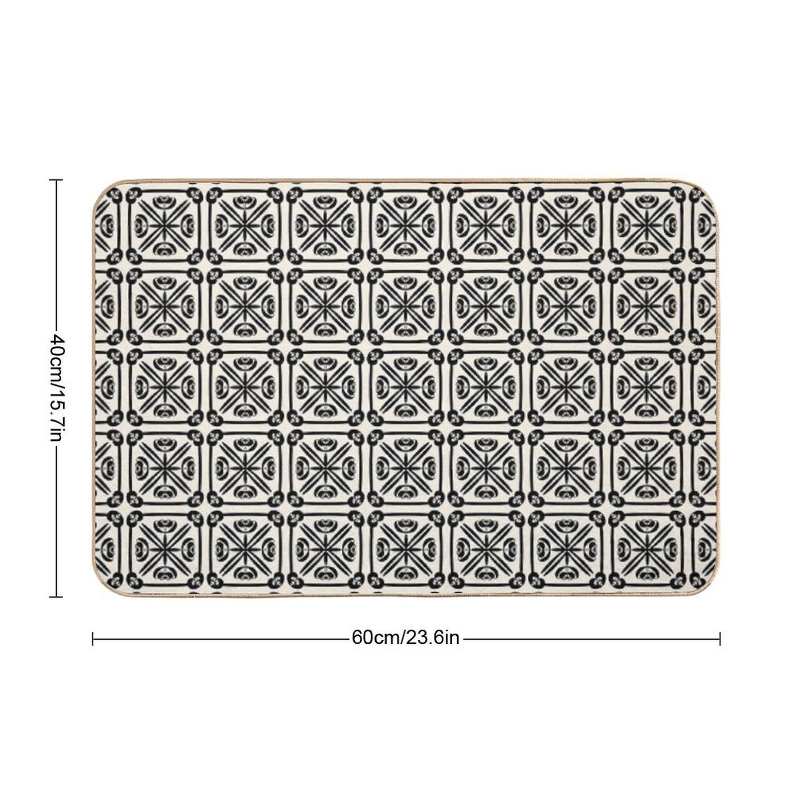 Nouveau Spanish Tile Pattern in Black And Almond Cream  Non-Slip Bath Mat