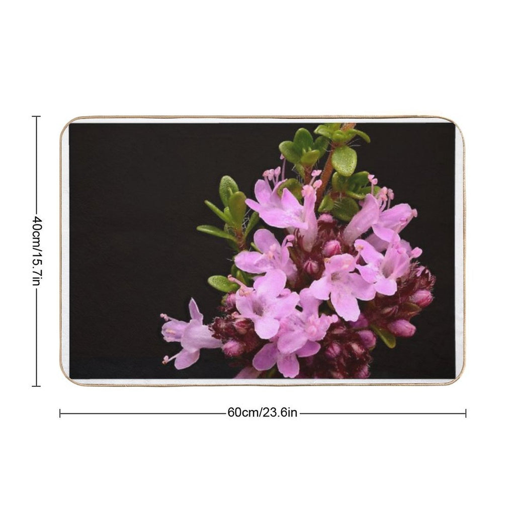 Tiny Pink Flowers Close-Up of Thymus Vulgaris in Bloom  Pet-Safe Bath Mat