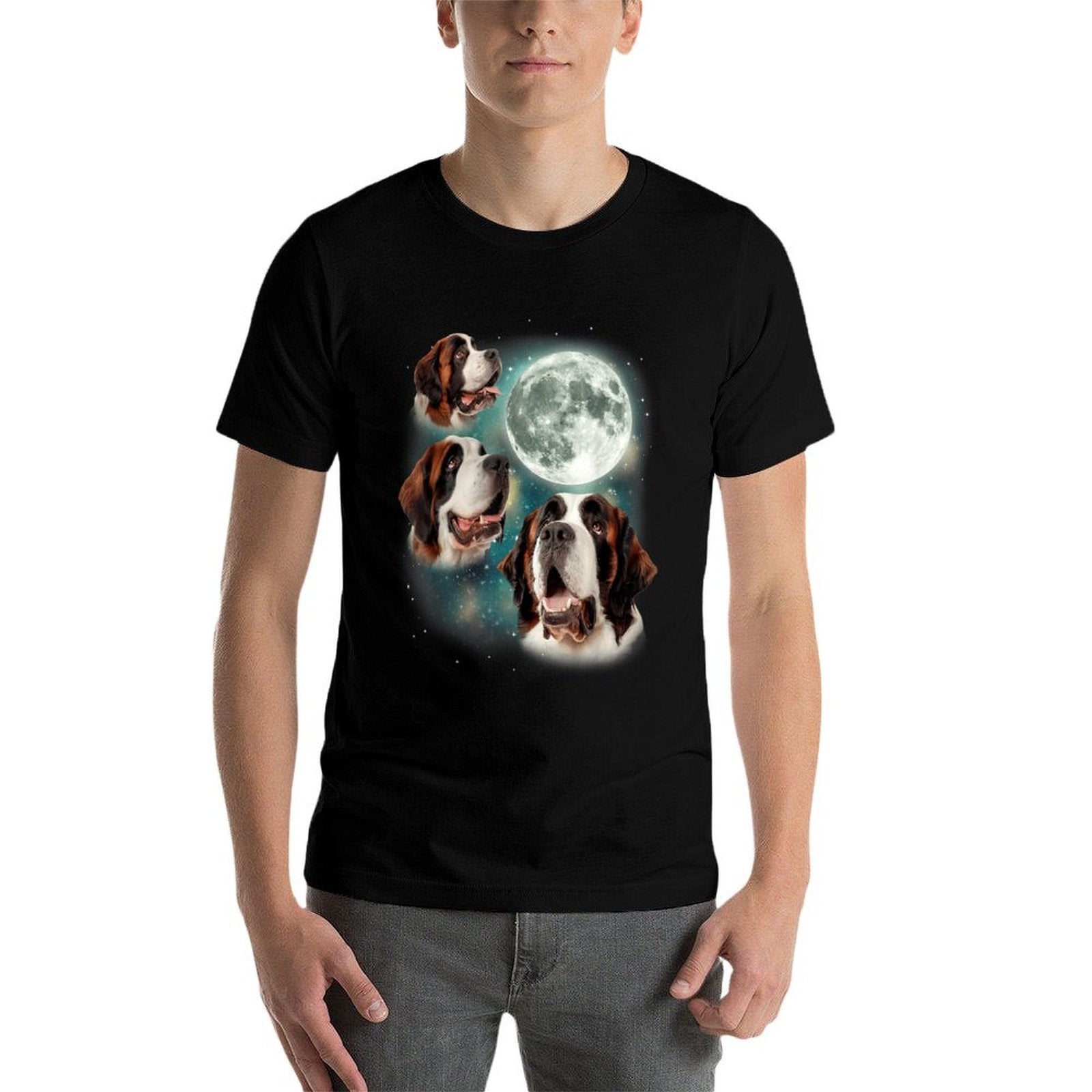 Three St Bernard Moon  3 Rescue Dog Howling Meme Canine Pup Men Women  Versatile T-Shirt