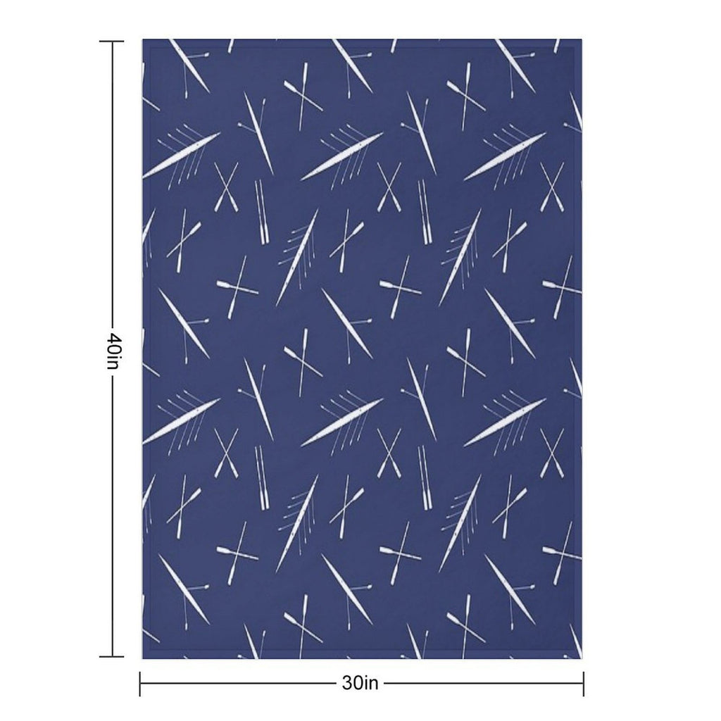 Rowing Club Navy Blue And White Scull Pattern Sustainable Throw Blanket