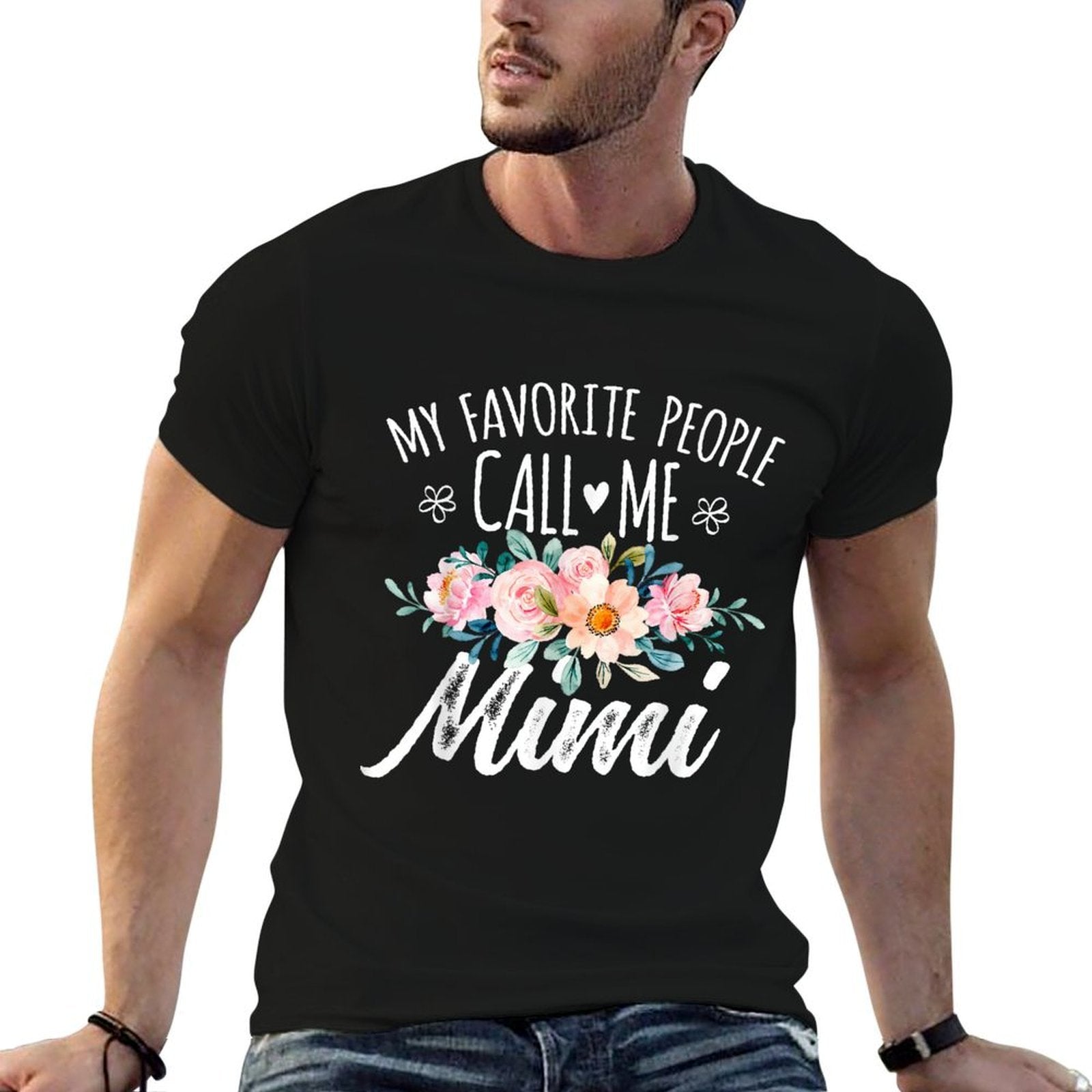 My Favorite People Call Me Mimi Floral Birthday Mimi, Small, Black  Summer-ready Fabric T-Shirt
