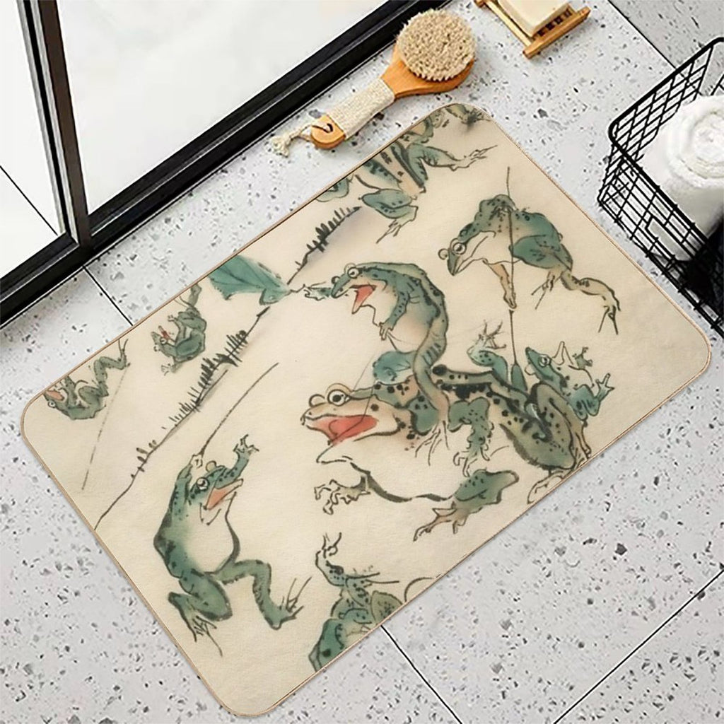 Battle of The Frogs Kawanabe Kyosai  Toxin-Free Bath Mat