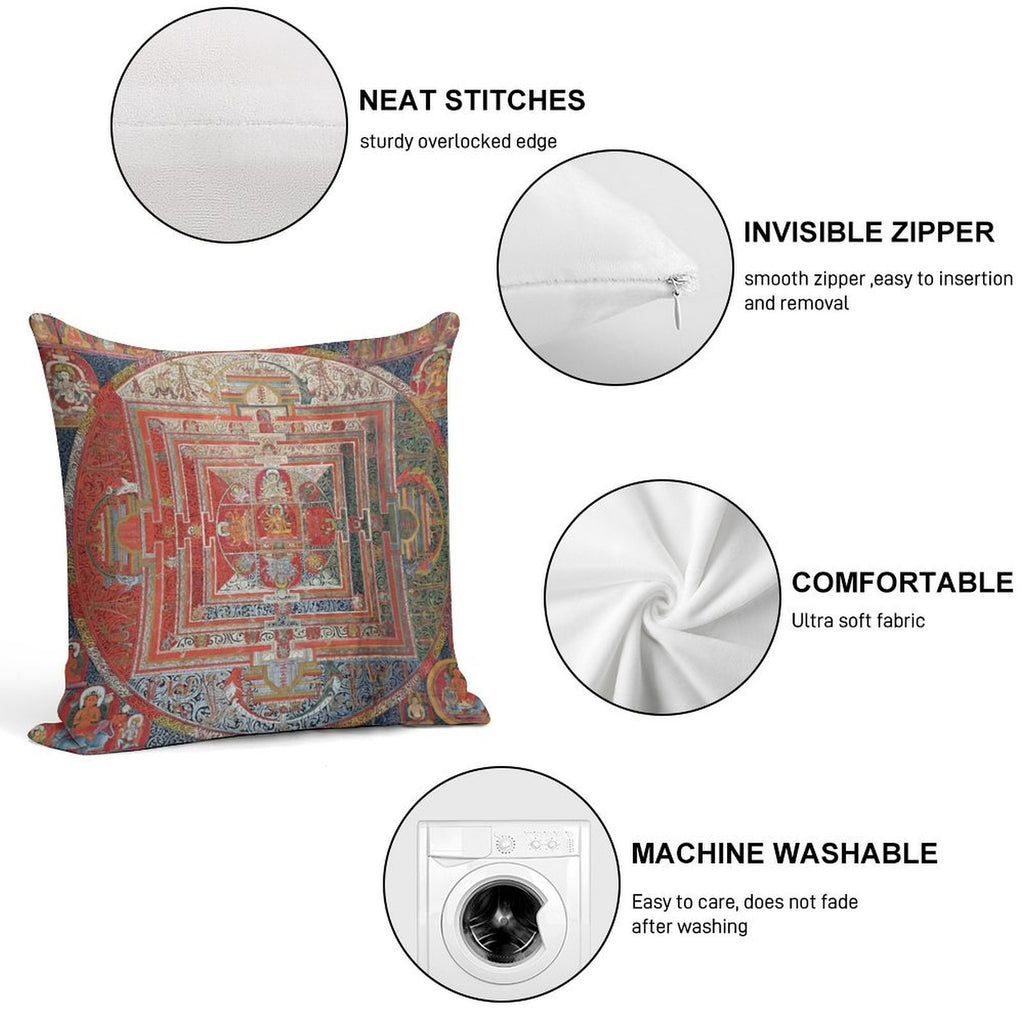 Manjushri Tibetan Buddhist Deity Mandala Thangka Reproduction Soft Skin-Friendly Throw Pillow