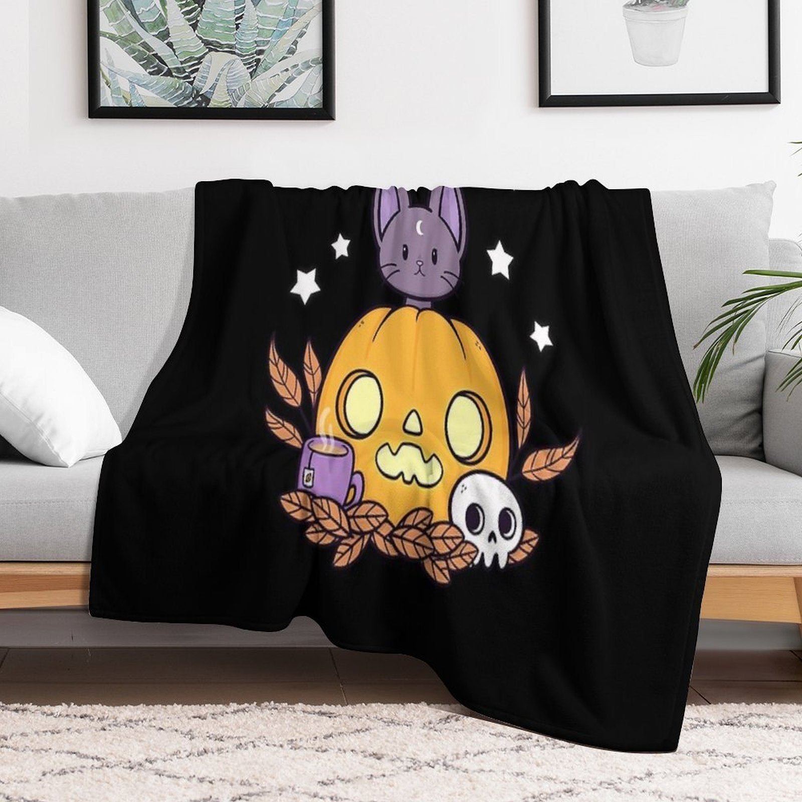 Pumpkin Cats Son  Black  Nikury Eco-conscious Throw Blanket